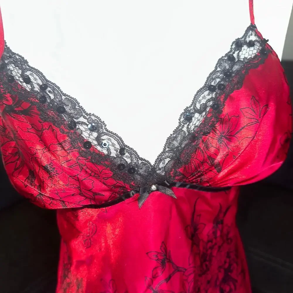 Y2k vintage satin red goth babydoll slip dress sz m